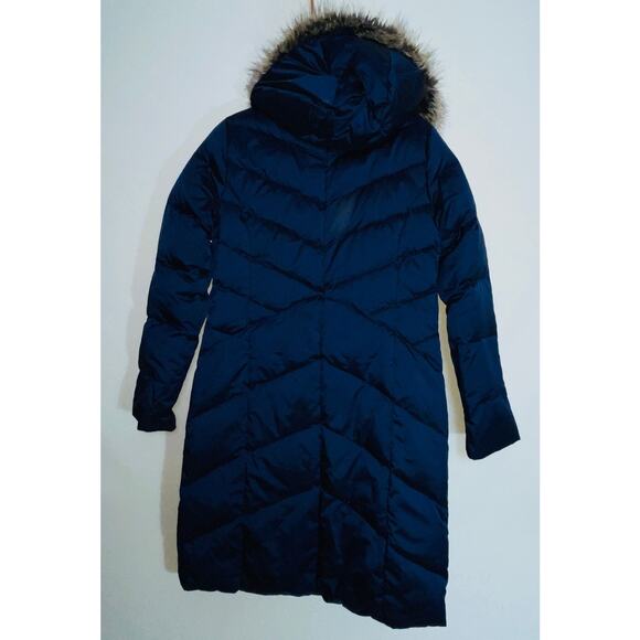 Lands' End Long Down Puffer Coat - Size S (6-8) - Vibrant Blue w/ Faux Fur Hood - Picture 2 of 12